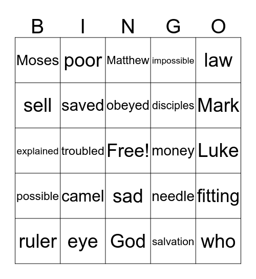 The Rich Man Bingo Card