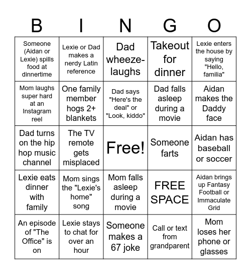 Family Christmas Bingo! Bingo Card