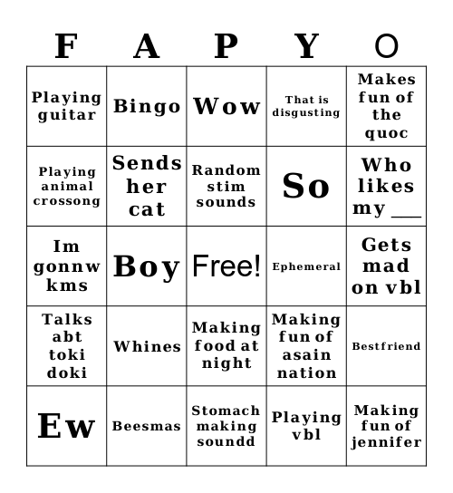 𝐄𝐥𝐥𝐢𝐞 Bingo Card
