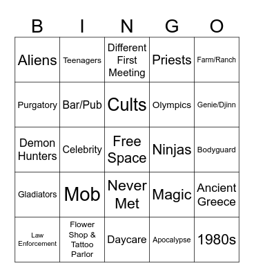 Fanfiction | Alternative Universe Bingo Card