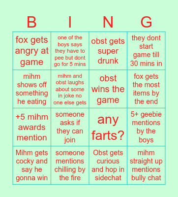 bully party Bingo Card
