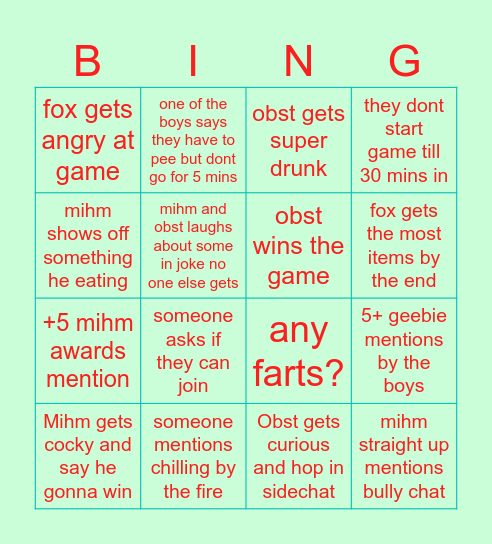 bully party Bingo Card