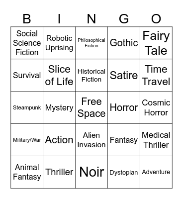 Fiction - Genre Bingo Card