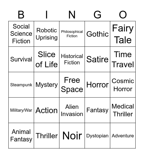 Fiction - Genre Bingo Card