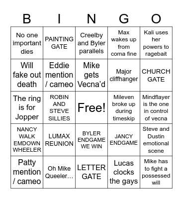 Stranger Things Vol 2 Bingo Card