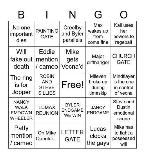 Stranger Things Vol 2 Bingo Card