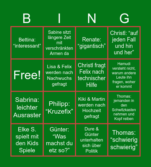 Koller Weihnachtsbingo Card