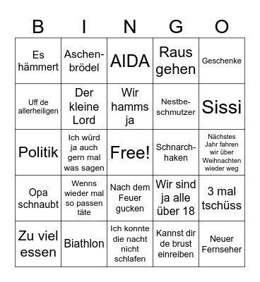 Weihnachts BINGO Card