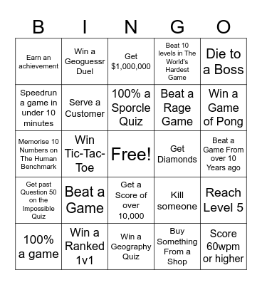 Video Game Challenges Bingo Card