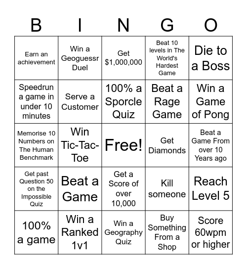 Video Game Challenges Bingo Card