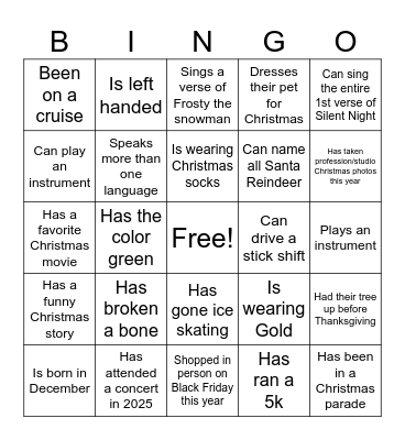 Cage/Mosley Jingle & Mingle Bingo Card