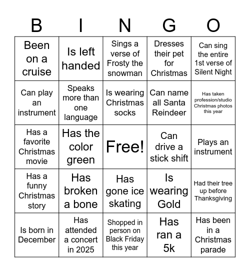 Cage/Mosley Jingle & Mingle Bingo Card