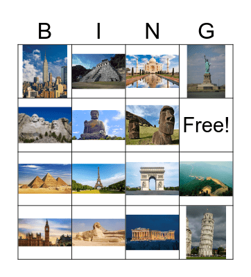 Landmarks Bingo Card