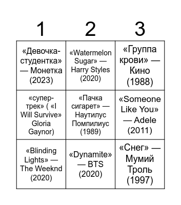 МУЗЫКАЛЬНОЕ БИНГО Bingo Card
