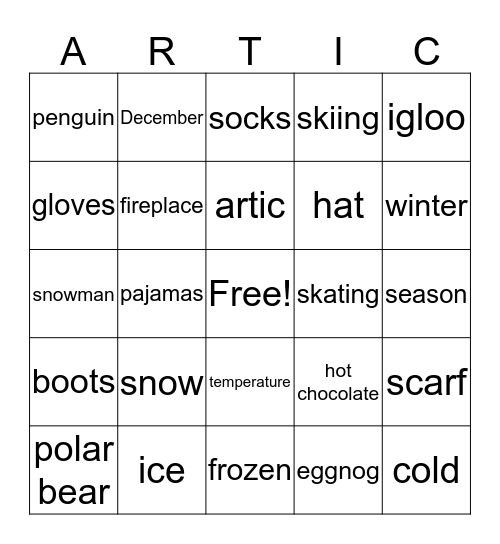 Artic Bingo Card