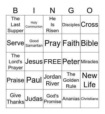 Sunday School Bible Bingo Card