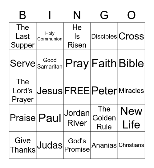 Sunday School Bible Bingo Card