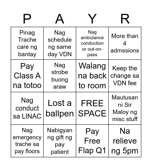 Pay ROD Bingo Card