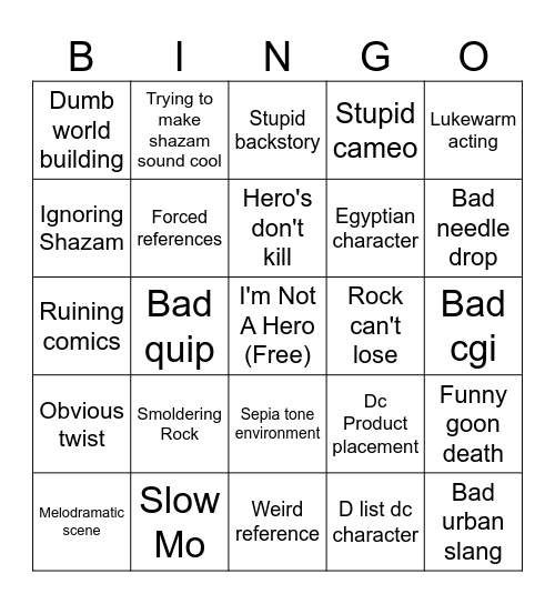 Black Adam Bingo Card