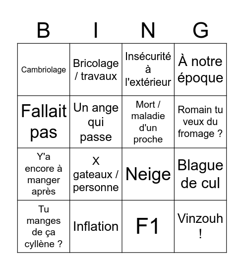 Bingo Noel Bingo Card