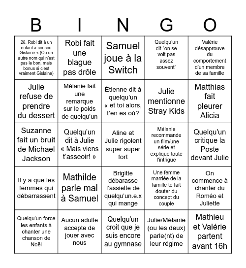 Bingo Noël Bingo Card