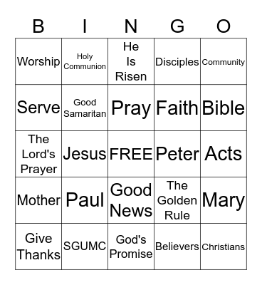 Sunday School Bible Bingo Card