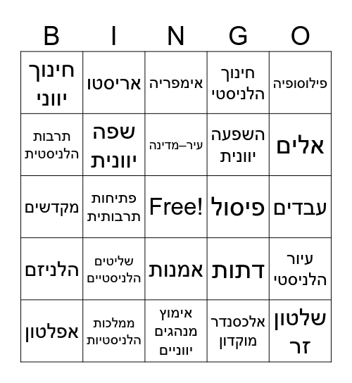 תרבות ההלניסטית Bingo Card