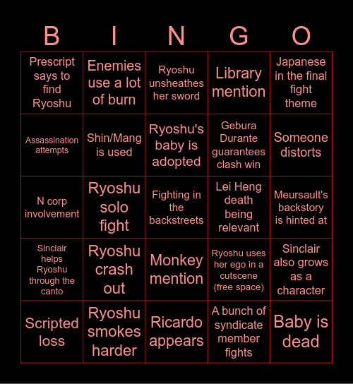 Canto IX Bingo Card