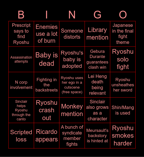 Canto IX Bingo Card