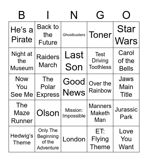 Film Bingo Card