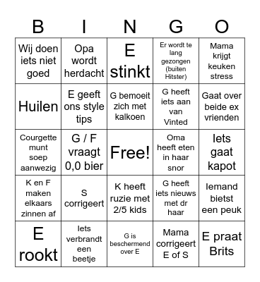 Kerst Bingo Card