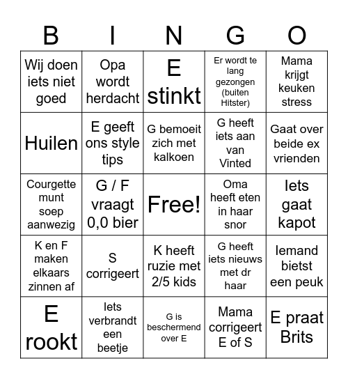 Kerst Bingo Card