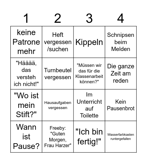 Grundschul-Bullshit-Bingo Card