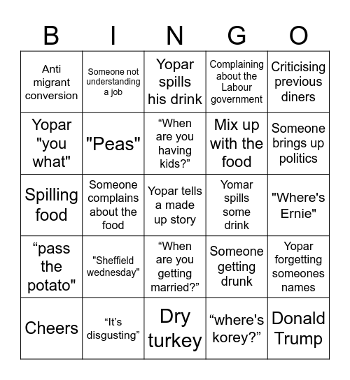 Christmas Lunch Bingo Card