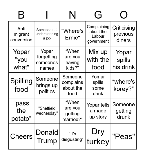 Christmas Lunch Bingo Card