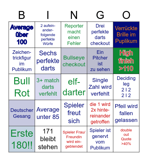 D A R T S Bingo Card