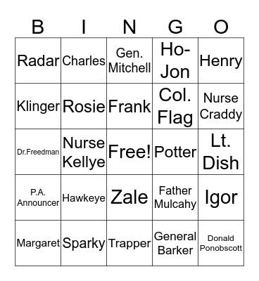 MASH Bingo Card