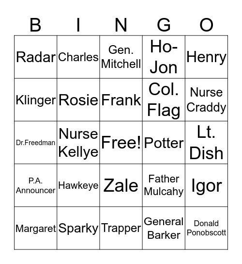 MASH Bingo Card