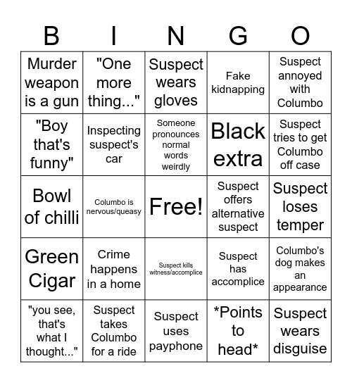 Columbo Bingo Card
