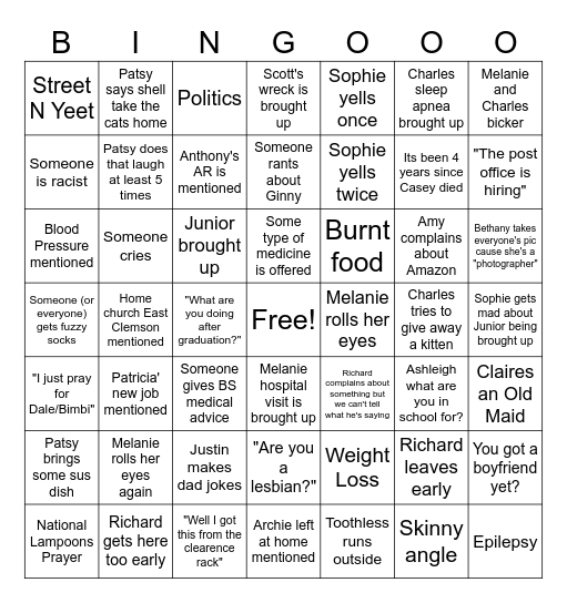 Redneck Christmas Bingo Card