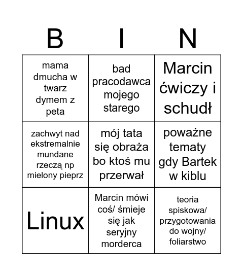 Rodzice Madzi Christmas bingo Card