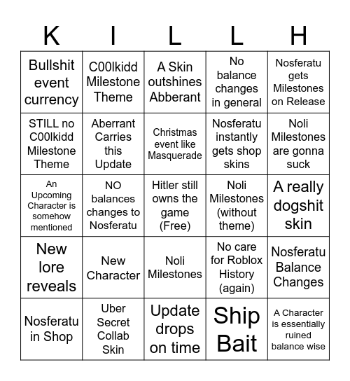 Forsaken's "The C00lest Christmas!" Update Bingo Card