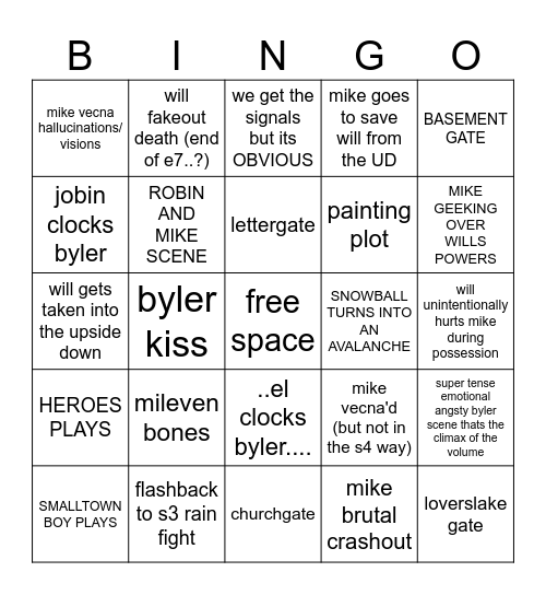 ST5 VOL2 BINGO (byler edition) Bingo Card