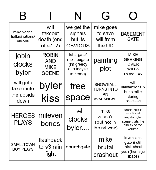 ST5 VOL2 BINGO (byler edition) Bingo Card