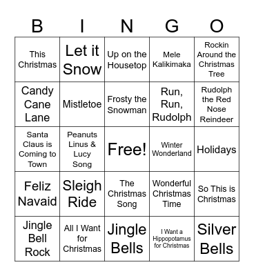 Holiday Songs Bingo Card