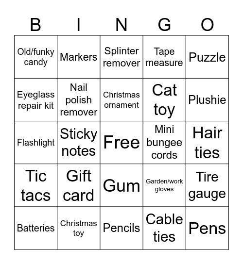 Stocking stuffers Bingo Card