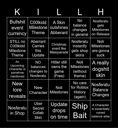 Forsaken's "The C00lest Christmas!" Update Bingo Card