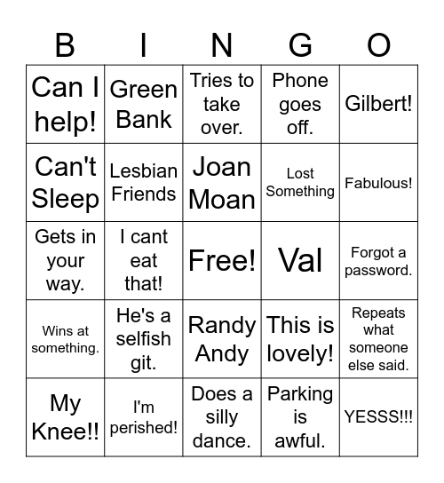 Granny Pat Bingo Card