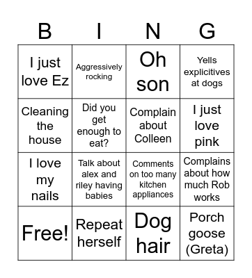Angie-isms Bingo Card