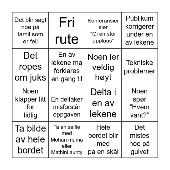 Julebingo A Bingo Card